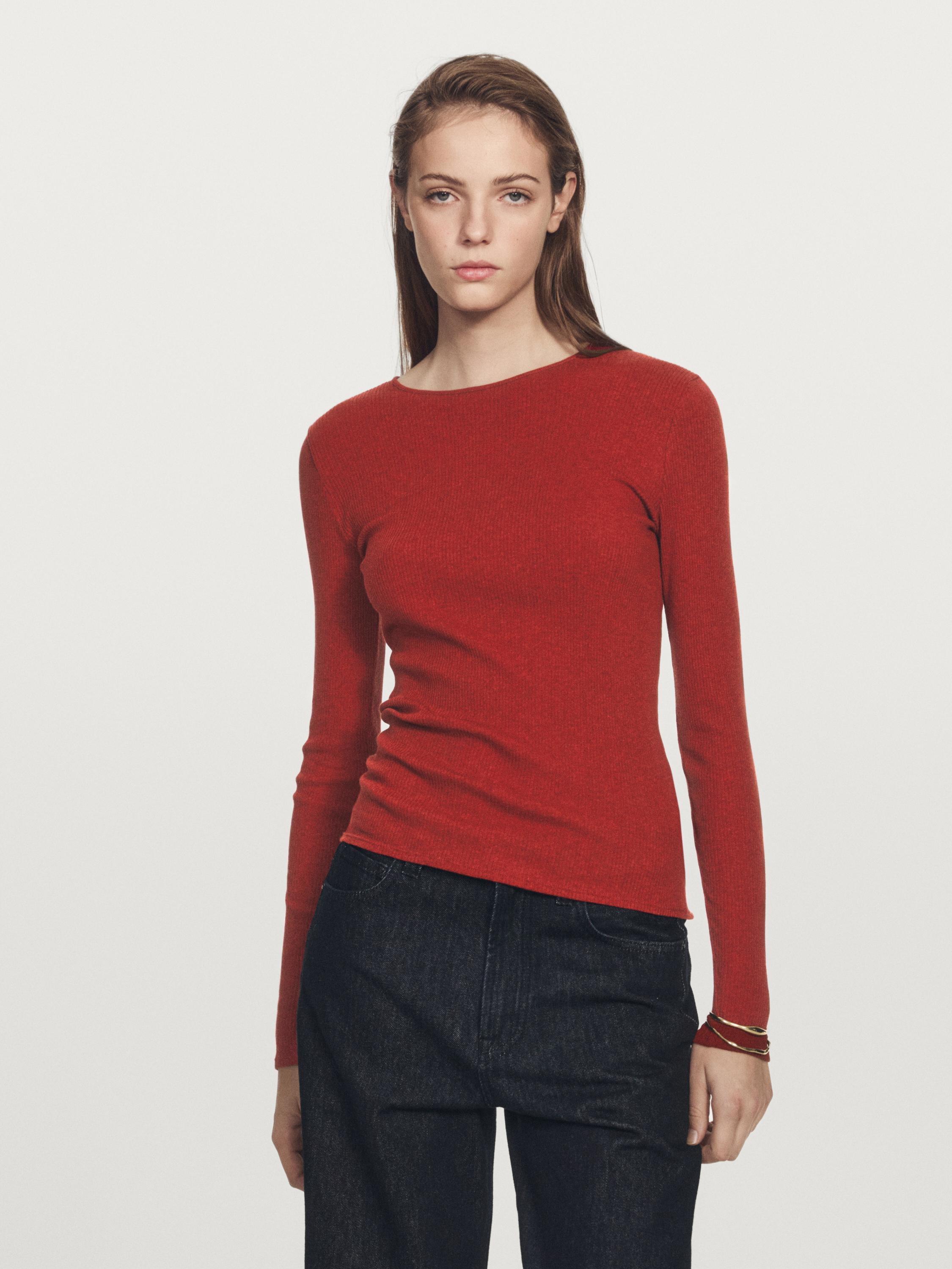 Long sleeve T-shirt with ribbed detail